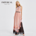 Latest style custom pink floral printed women long dress